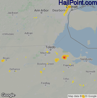 Hail Map for Toledo, OH Region on July 8, 2020