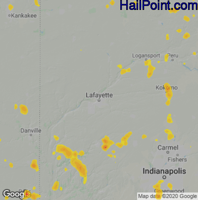 Hail Map for Layfette, IN Region on July 8, 2020