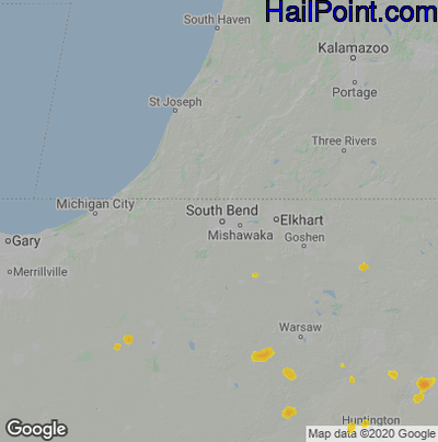 Hail Map for South Bend, IN Region on July 8, 2020