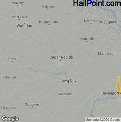 Hail Map for Cedar Rapids, IA Region on July 8, 2020