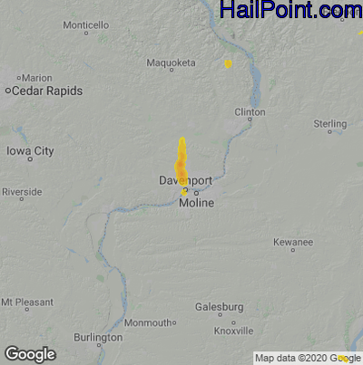 Hail Map for Davenport, IA Region on July 8, 2020