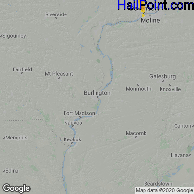 Hail Map for Burlington, IA Region on July 8, 2020