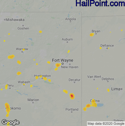 Hail Map for Fort Wayne, IN Region on July 8, 2020 