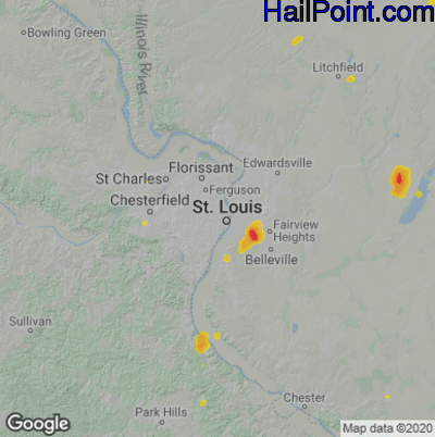 Hail Map for St. Louis, MO Region on July 8, 2020