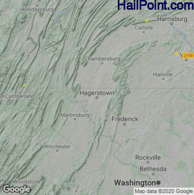 Hail Map for Hagerstown, MD Region on July 8, 2020 