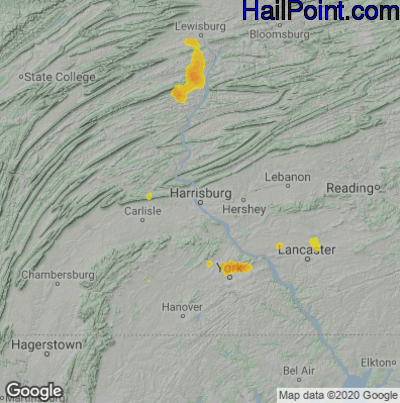 Hail Map for Harrisburg, PA Region on July 8, 2020
