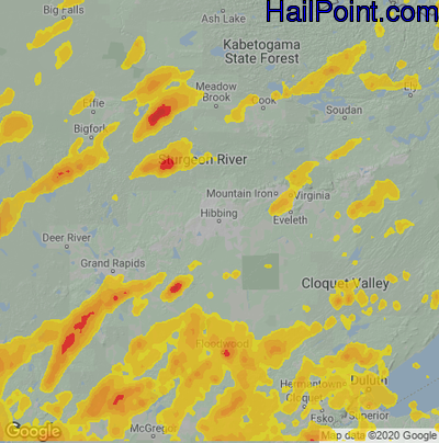 Hail Map for Hibbing, MN Region on July 8, 2020