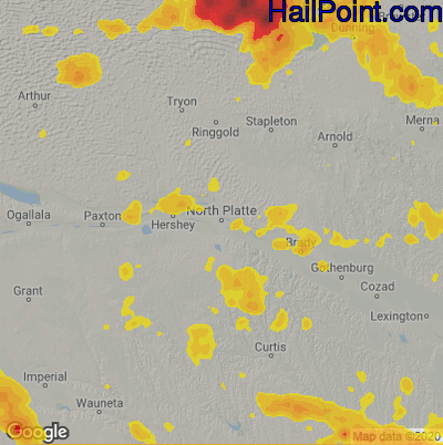 Hail Map for North Platte, NE Region on July 9, 2020