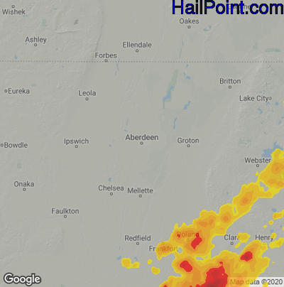 Hail Map for Aberdeen, SD Region on July 9, 2020