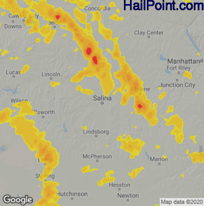Hail Map for Salina, KS Region on July 9, 2020