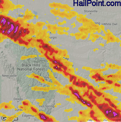 Hail Map for Rapid City, SD Region on July 9, 2020 