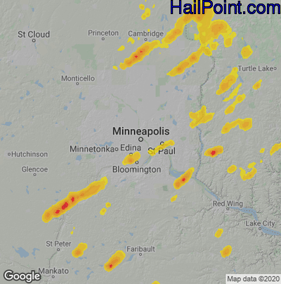 Hail Map for Minneapolis, MN Region on July 9, 2020