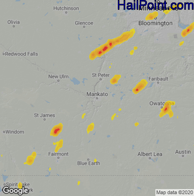 Hail Map for Mankato, MN Region on July 9, 2020