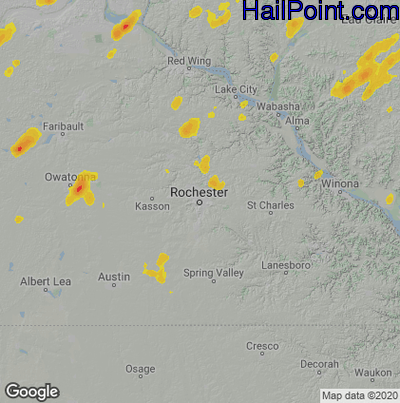 Hail Map for Rochester, MN Region on July 9, 2020