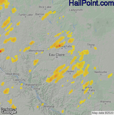Hail Map for Eau Claire, WI Region on July 9, 2020