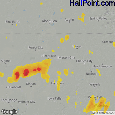 Hail Map for Mason City, IA Region on July 9, 2020