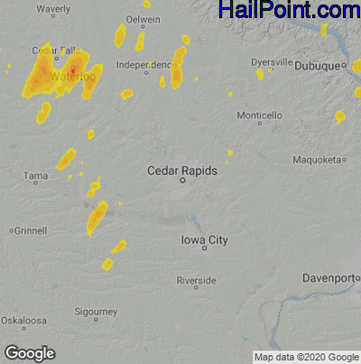 Hail Map for Cedar Rapids, IA Region on July 9, 2020