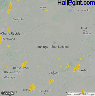 Hail Map for Lansing, MI Region on July 9, 2020 