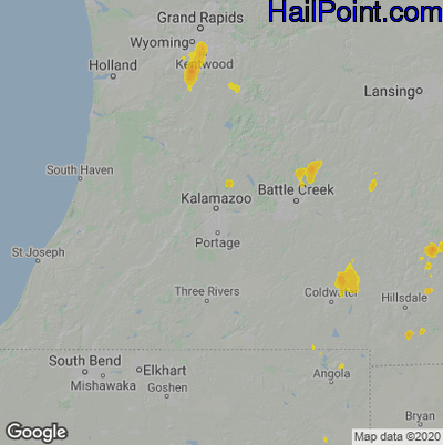 Hail Map for Kalamazoo, MI Region on July 9, 2020 