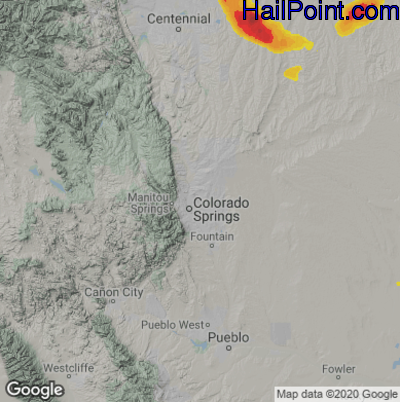 Hail Map for Colorado Springs, CO Region on July 9, 2020