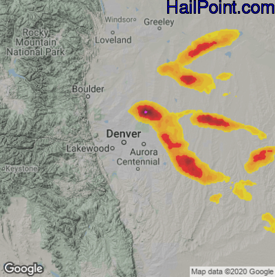 Hail Map for Denver, CO Region on July 9, 2020