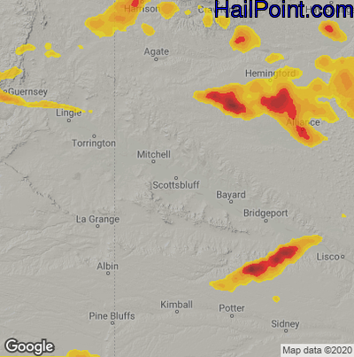 Hail Map for Scottsbluff, NE Region on July 9, 2020
