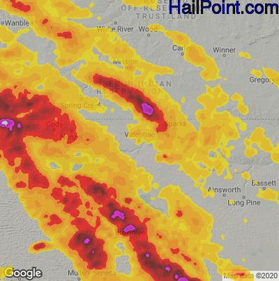 Hail Map for Valentine, NE Region on July 10, 2020