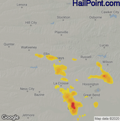 Hail Map for Hays, KS Region on July 10, 2020