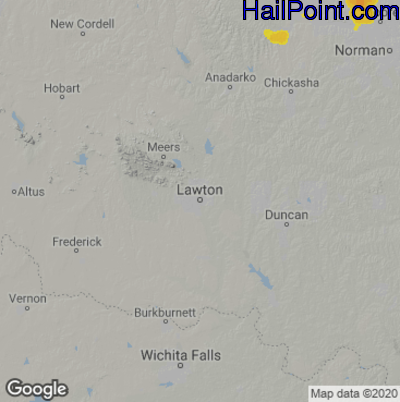 Hail Map for Lawton, OK Region on July 10, 2020