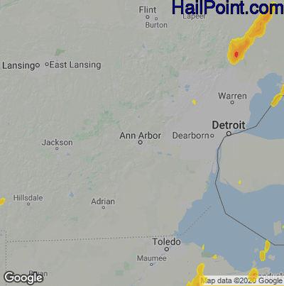 Hail Map for Ann Arbor, MI Region on July 10, 2020