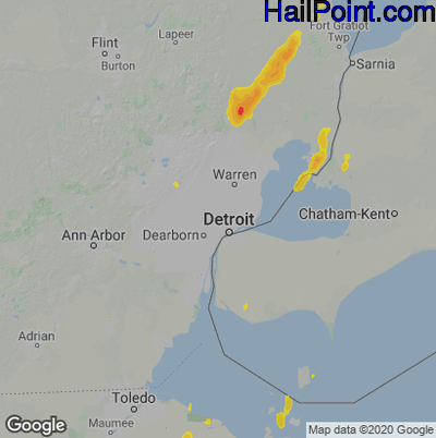 Hail Map for Detroit, MI Region on July 10, 2020