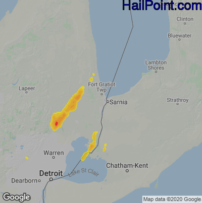 Hail Map for Port Huron, MI Region on July 10, 2020