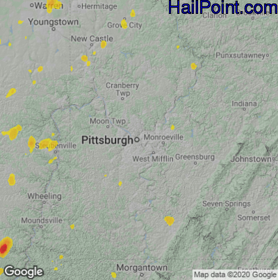 Hail Map for Pittsburgh, PA Region on July 10, 2020