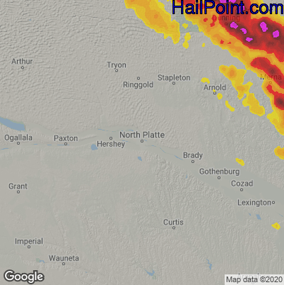 Hail Map for North Platte, NE Region on July 10, 2020