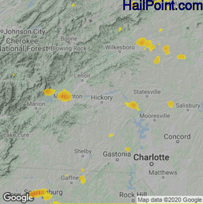 Hail Map for Hickory, NC Region on July 10, 2020 
