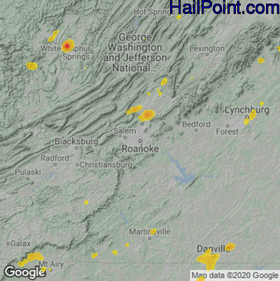 Hail Map for Roanoke, VA Region on July 10, 2020 