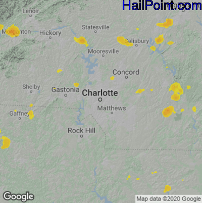 Hail Map for Charlotte, NC Region on July 10, 2020