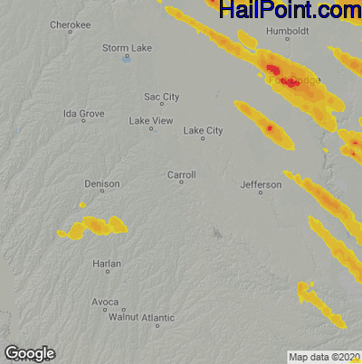 Hail Map for Carroll, IA Region on July 11, 2020