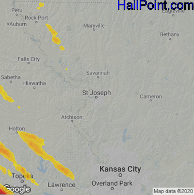 Hail Map for St. Joseph, MO Region on July 11, 2020