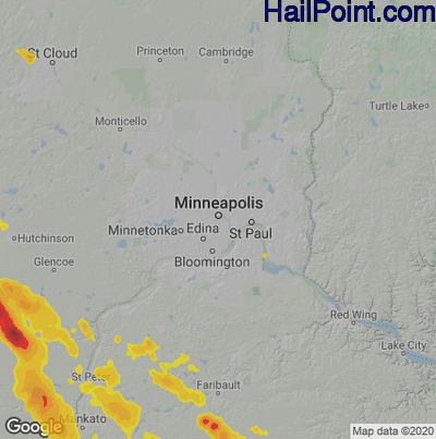 Hail Map for Minneapolis, MN Region on July 11, 2020