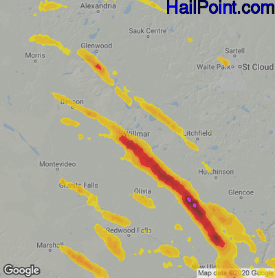 Hail Map for Willmar, MN Region on July 11, 2020
