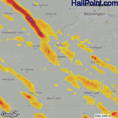 Hail Map for Mankato, MN Region on July 11, 2020