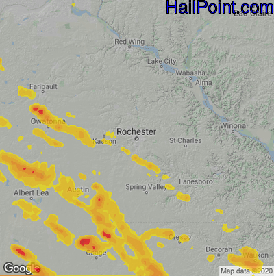 Hail Map for Rochester, MN Region on July 11, 2020