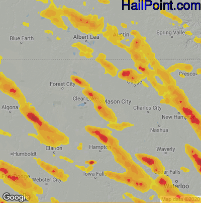 Hail Map for Mason City, IA Region on July 11, 2020