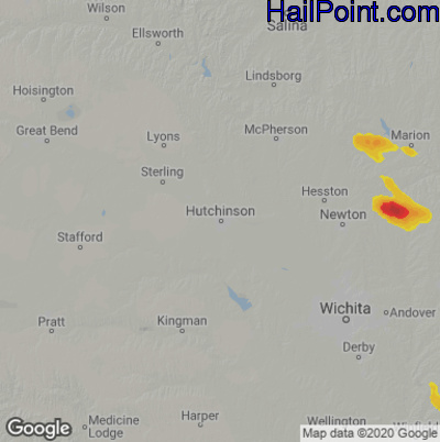 Hail Map for Hutchinson, KS Region on July 11, 2020 