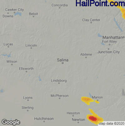 Hail Map for Salina, KS Region on July 11, 2020