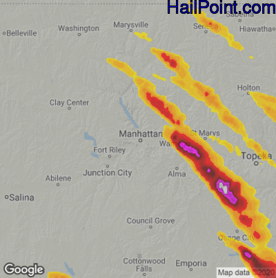 Hail Map for Mahhattan, KS Region on July 11, 2020