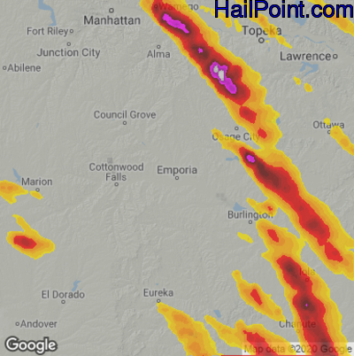 Hail Map for Emporia, KS Region on July 11, 2020 