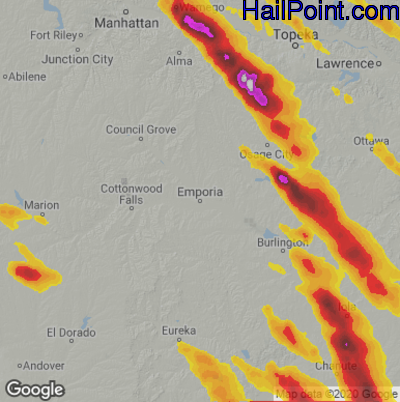 Hail Map for Emporia, KS Region on July 11, 2020