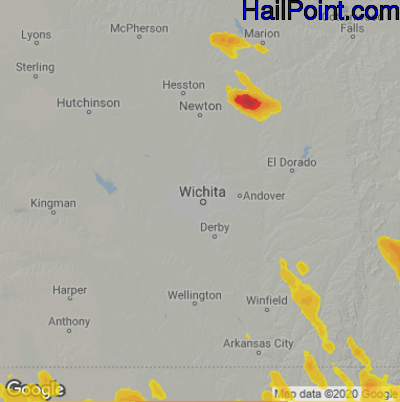 Hail Map for Wichita, KS Region on July 11, 2020